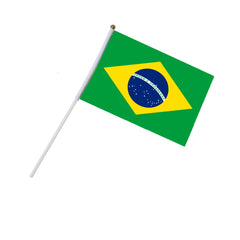 Brazil national flag hand waving flags with Plastic Flagpoles (10pcs)