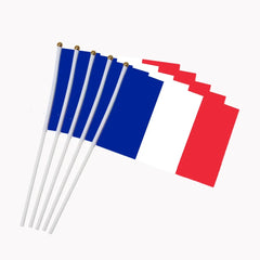 14x21cm 5pcs The French flag hand waving flags with Plastic Flagpoles Activity parade Sports Home Decoration NN012