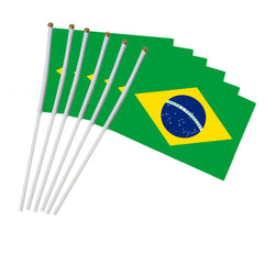 Brazil national flag hand waving flags with Plastic Flagpoles (10pcs)