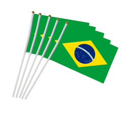 Brazil national flag hand waving flags with Plastic Flagpoles (10pcs)