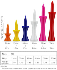 Multi Coloured Golf Tees (50 Pcs - 37mm to 70mm)