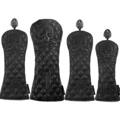 Black Leather Skull Embroidered Golf Wood Headcovers