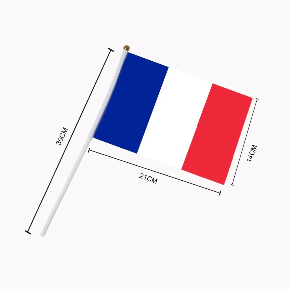 14x21cm  5pcs The French flag hand waving flags with Plastic Flagpoles Activity parade Sports Home Decoration   NN012