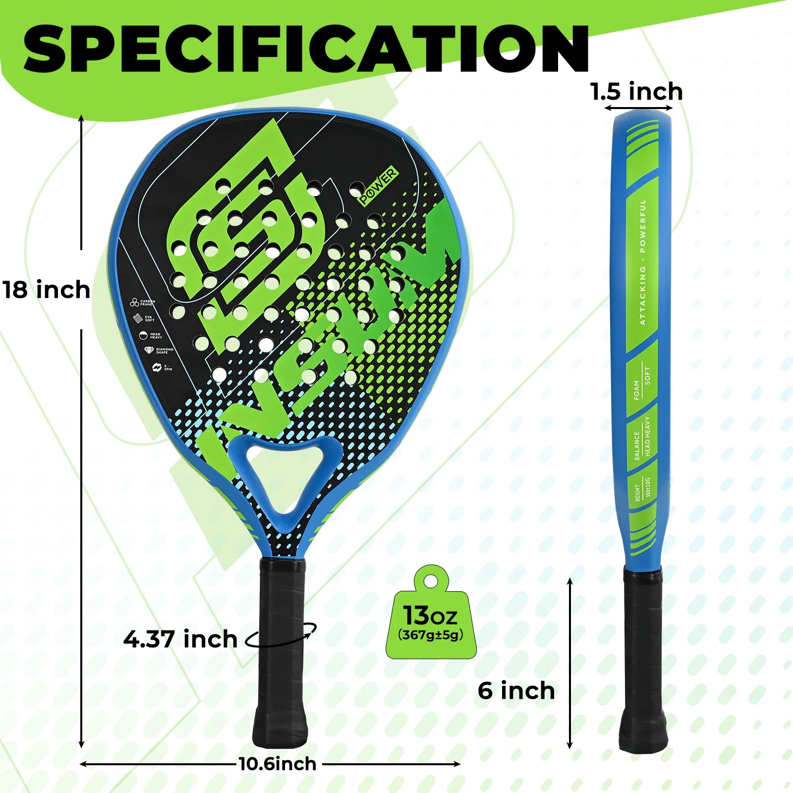 Padel Racket Carbon Fiber Diamond Shape