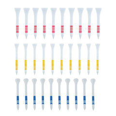 25pcs Professional Wooden Golf Tees White with Red/Yellow/Blue Stripe (53mm/69mm/83mm)