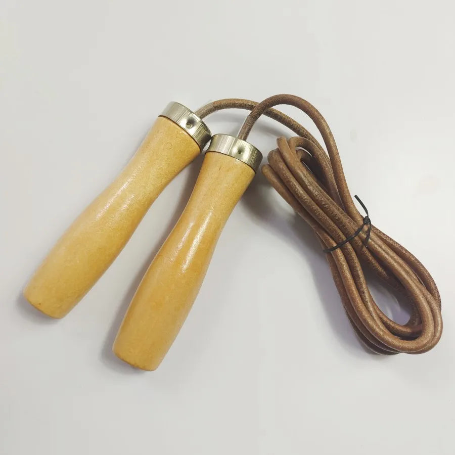 Professional Leather Jump Rope With Wooden Handle