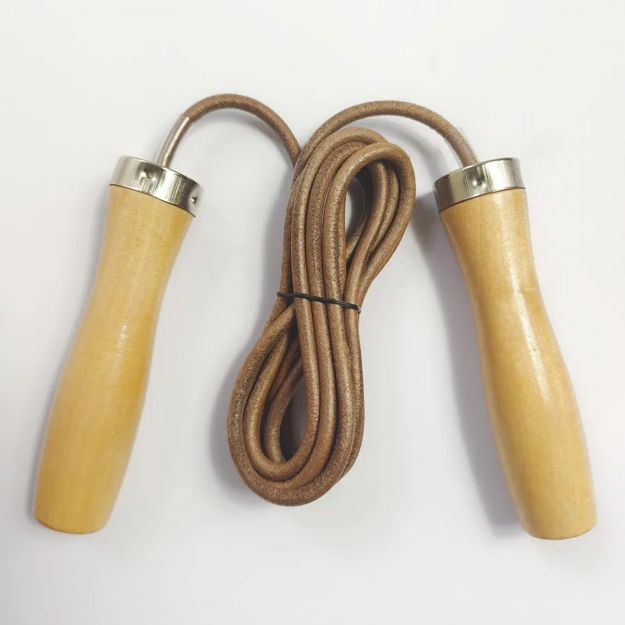 Professional Leather Jump Rope With Wooden Handle