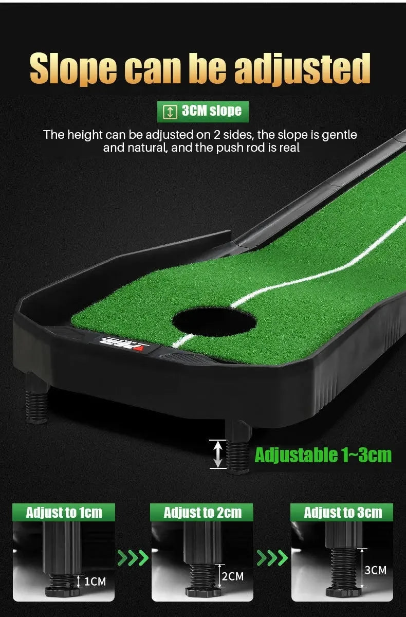 Golf Putting Mat PGM Adjustable Slope Portable Indoor Golf Putter Trainer Anti-slip Rubber Practice Mat with Ball Return Fairway