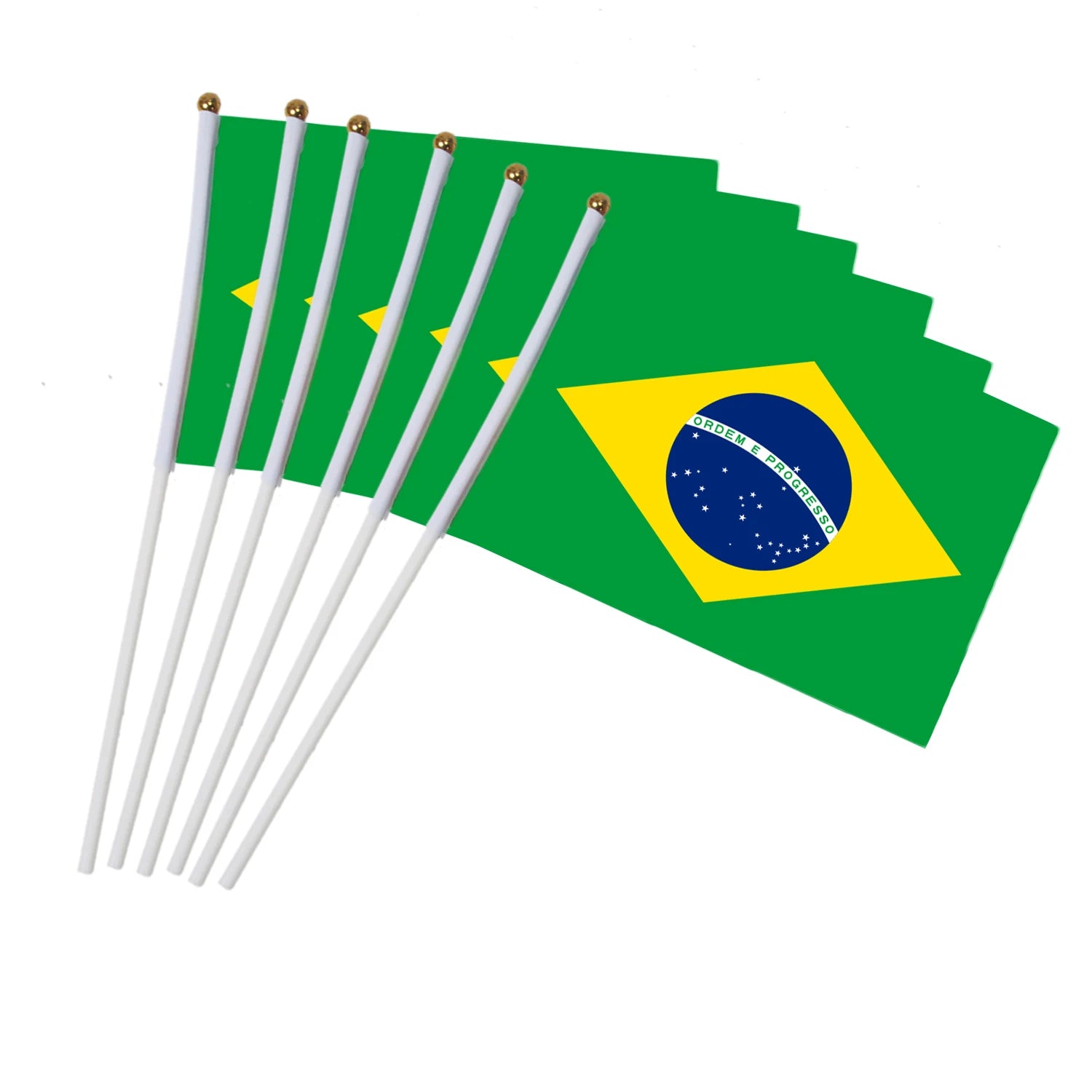 Brazil national flag hand waving flags with Plastic Flagpoles (10pcs)