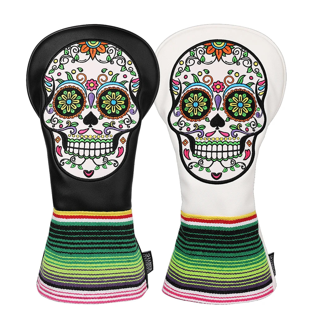 Sugar Skull  Embroidered Leather Golf Head Covers (Driver, Fairway Wood & Hybrid)