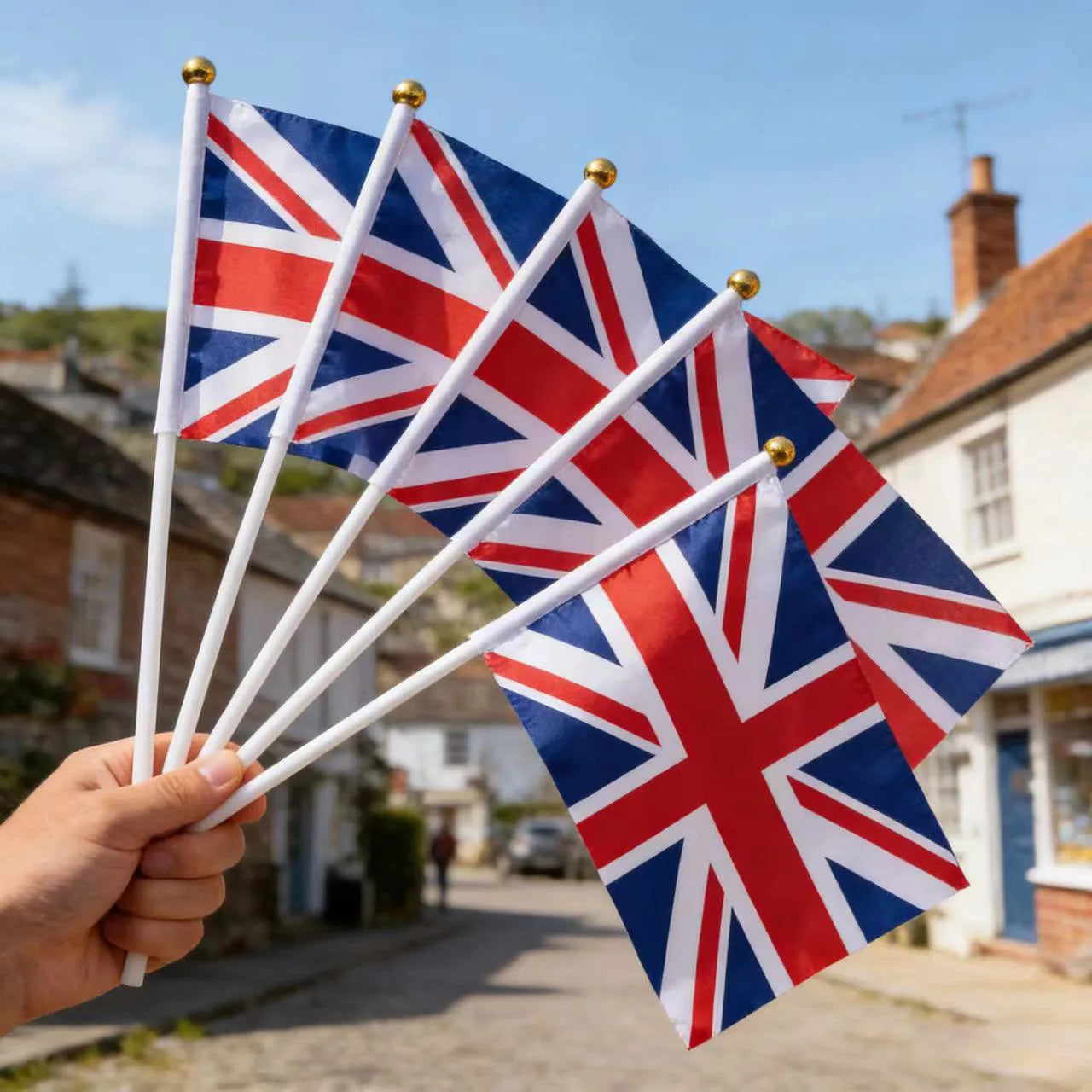Mini UK Union Jack Hand Held Flags on Stick Great Britain British Flag for Party Event Parade Decor
