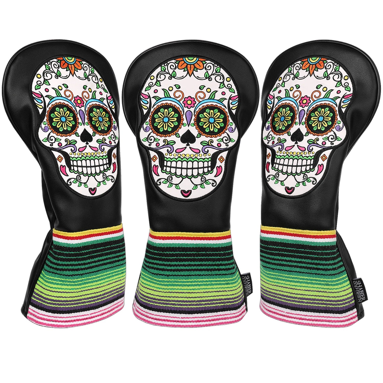 Sugar Skull  Embroidered Leather Golf Head Covers (Driver, Fairway Wood & Hybrid)
