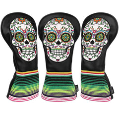 Sugar Skull  Embroidered Leather Golf Head Covers (Driver, Fairway Wood & Hybrid)