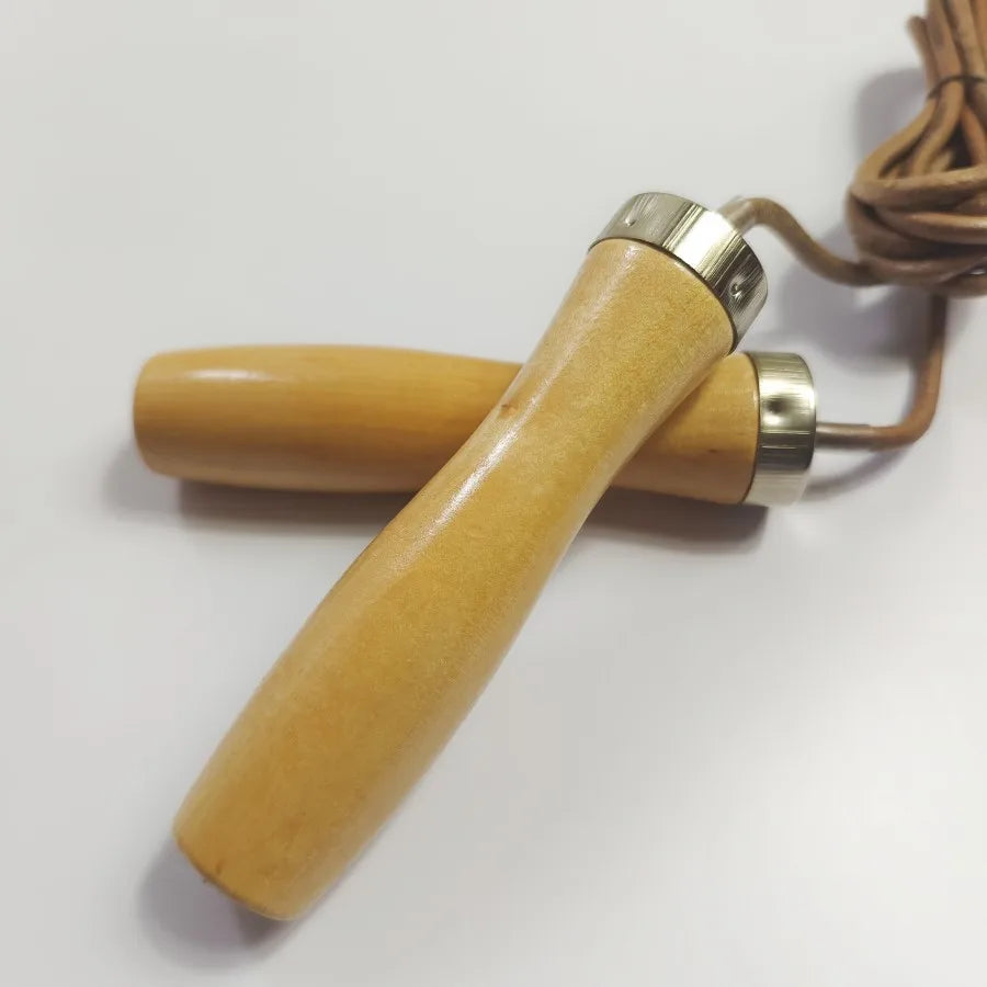 Professional Leather Jump Rope With Wooden Handle