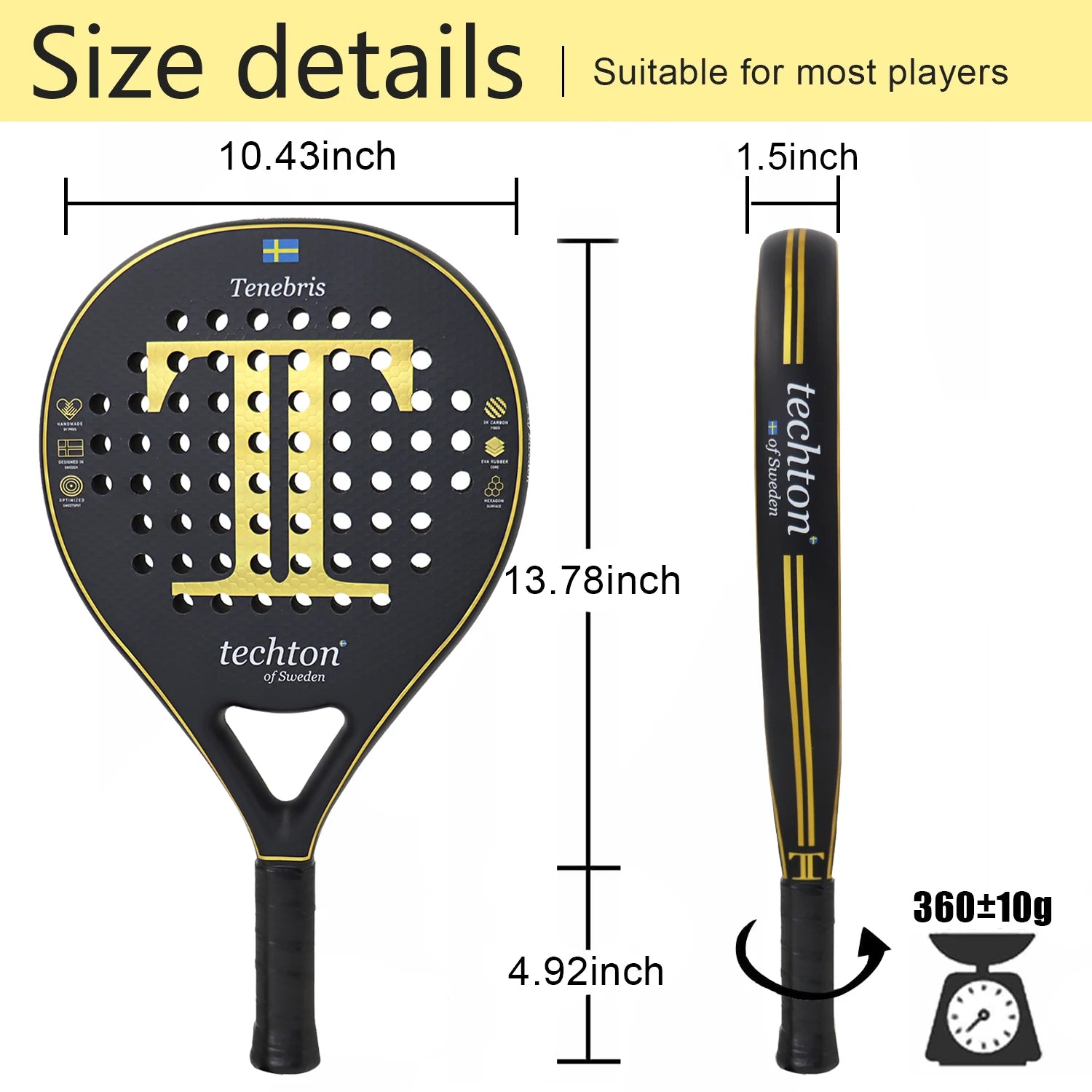 Padel Racket 3D Hexgon with Cover Bag