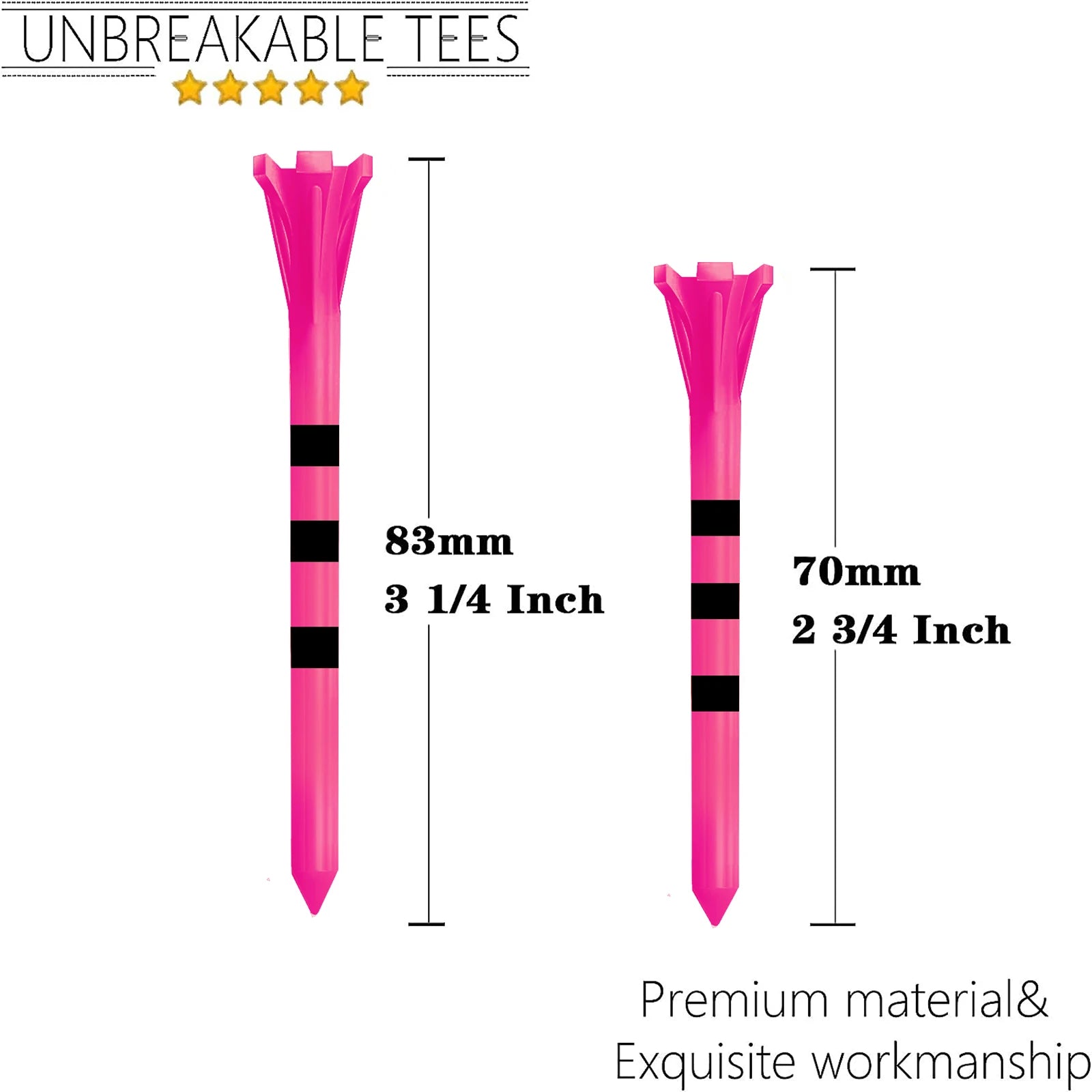 Plastic Unbreakable 5 Prongs Head Tee with Stripe Markers 50pcs